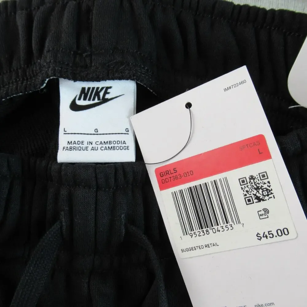 Nike Joggers Girls Large Black White French Terry Cargo Sportswear Athletic NWT